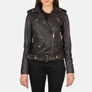 Detailansicht of Notch &amp; Zipper Hardware on Women's Alison Braun Leder-Bikerjacke für Damen