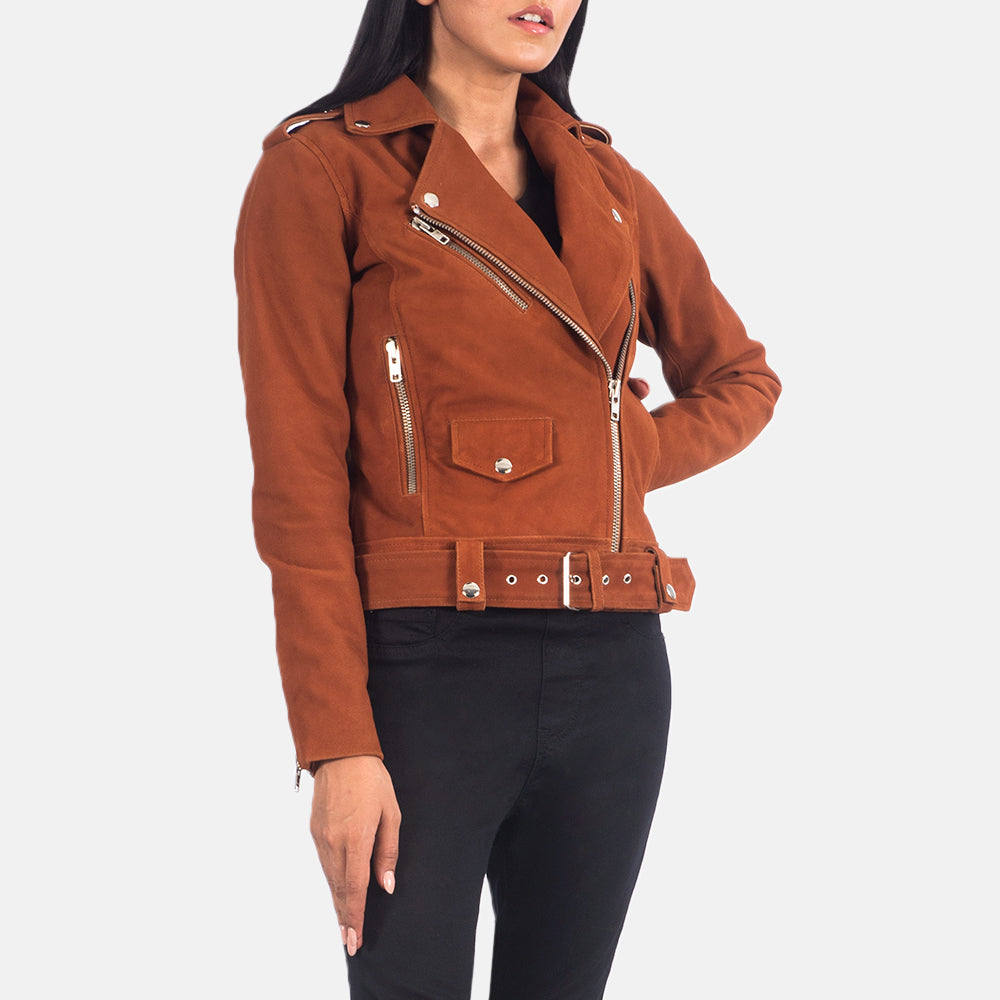 Detailansicht of Notch &amp; Zipper Hardware on Women's Alison Braun Suede Leder-Bikerjacke für Damen