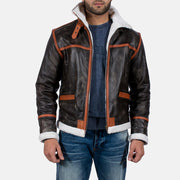 
Distressed Brown Goatskin Leather Aviator Jacket - Rückansicht mit passgenauen Schultern & sauberem Saum