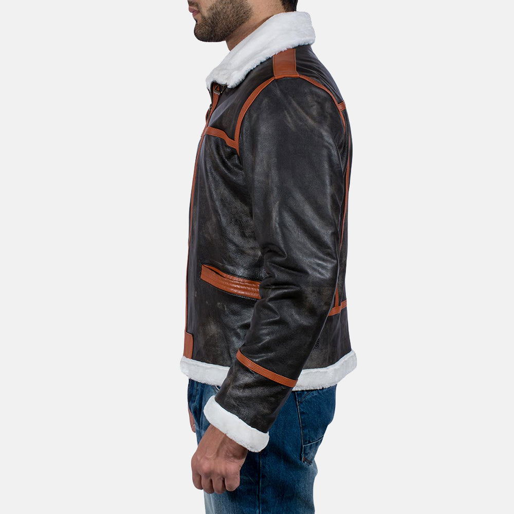 
Detailansicht of High neck with Belt & Zipper Hardware on Alpine Braun Fur Lederjacke für Herren