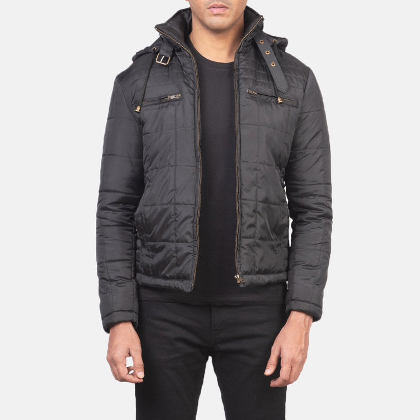 Alps Gesteppt Schwarz Hooded Windbreaker Lederjacke für Herren