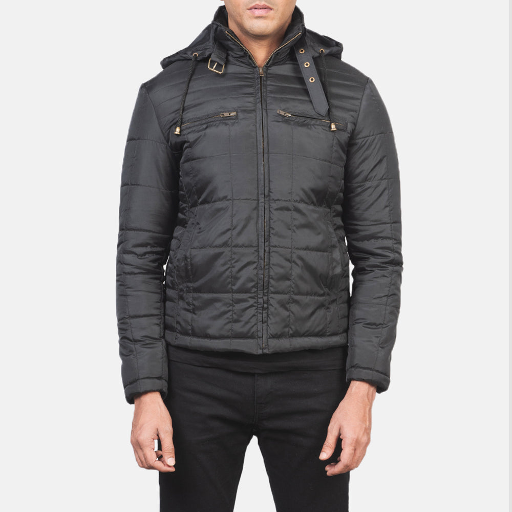 
Detailansicht of High neck with Belt & Zipper Hardware on Alps Quilted Black Windbreaker Jacket