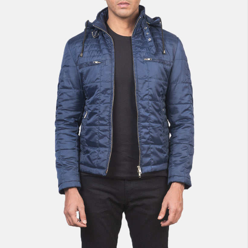 Alps Gesteppt Blau Hooded Windbreaker Lederjacke für Herren