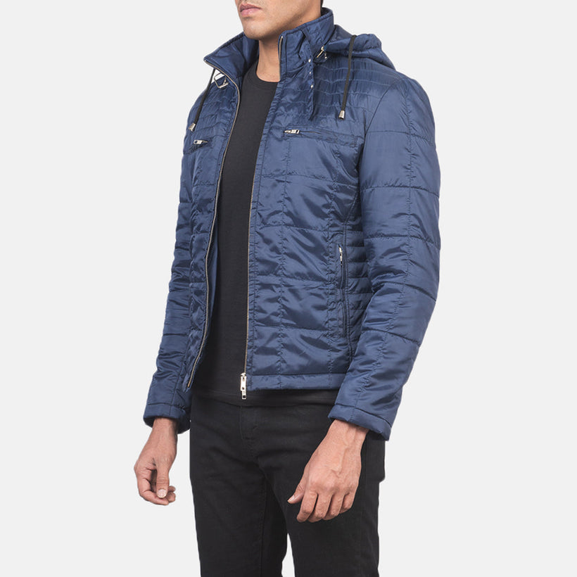 Alps Gesteppt Blau Hooded Windbreaker Lederjacke für Herren