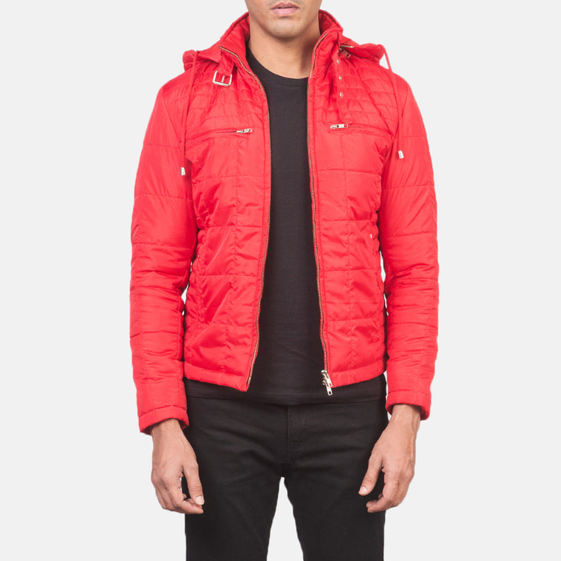 Alps Gesteppt Rot Hooded Windbreaker Lederjacke für Herren