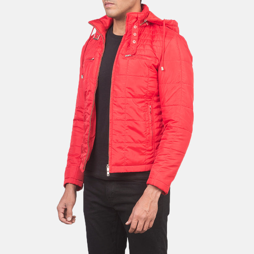 Alps Gesteppt Rot Hooded Windbreaker Lederjacke für Herren