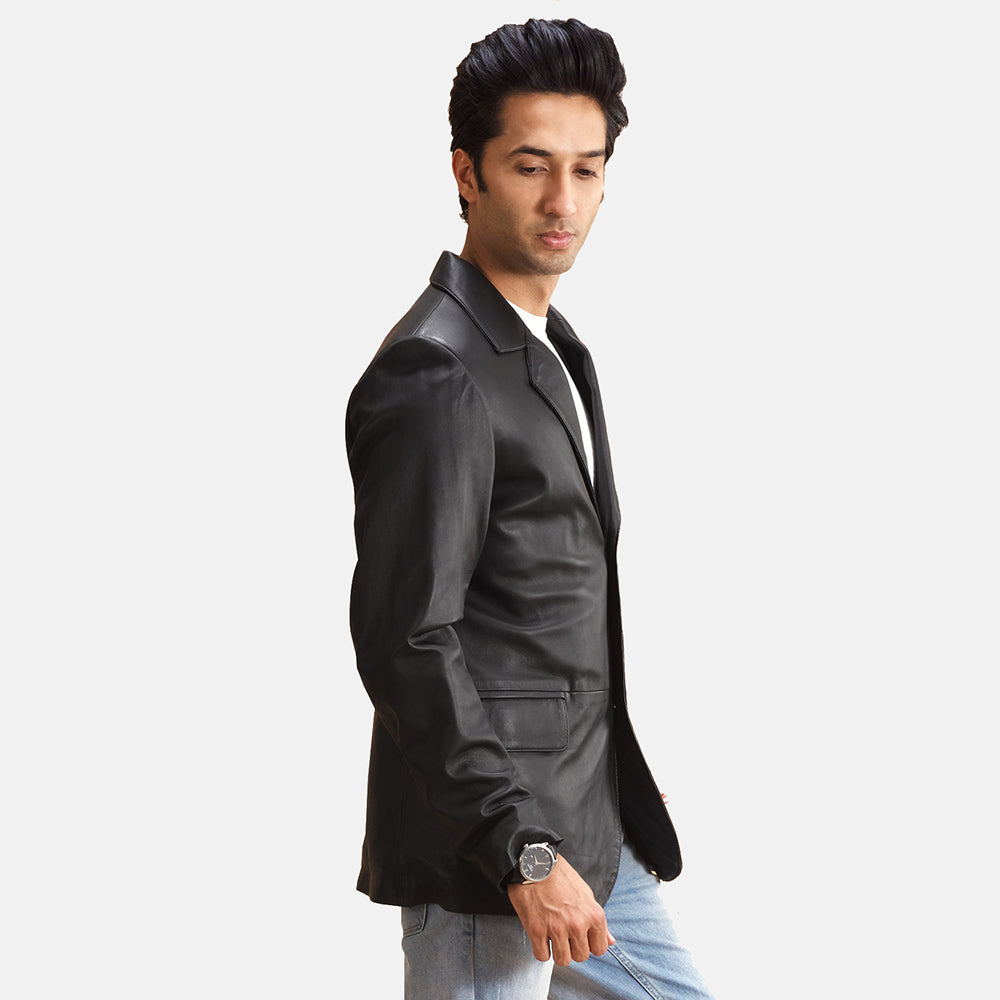 Black Sheepskin leather Blazer - Rückansicht mit passgenauen Schultern &amp; sauberem Saum
