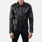 Armstrong Schwarz Leder-Bikerjacke für Herren in Black Cowhide Leather - Vorderansicht &amp; maßgeschneiderte Silhouette | Online Kaufen