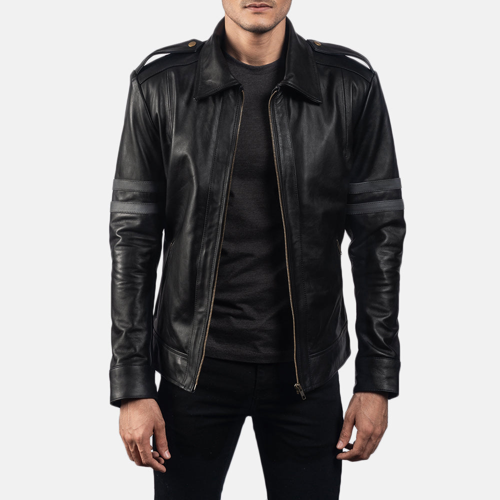 Detailansicht of Shirt &amp; Zipper Hardware on Armstrong Schwarz Leder-Bikerjacke für Herren