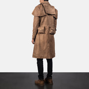 Men's Army Braun Leather Duster für Herren - Seitenansicht mit ergonomischem Ärmelschnitt