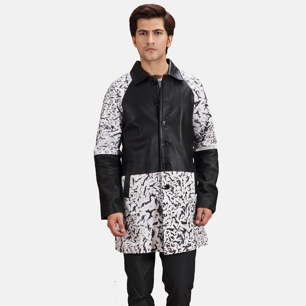 Men's Artistry Schwarz Dye Ledermantel für Herren in Black &amp; White Sheepskin Dip &amp;Amp; Dye - Vorderansicht &amp; maßgeschneiderte Silhouette | Online Kaufen