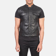 
Detailansicht of Band & Zipper with Button Flap Hardware on Atlas Moto Schwarz Lederweste für Herren