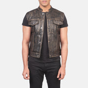 
Atlas Moto Vintage-Braun Lederweste für Herren in Distressed Brown Sheepskin Leather - Vorderansicht & maßgeschneiderte Silhouette | Online Kaufen