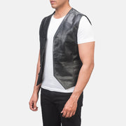 Black Cowhide leather Vest - Rückansicht mit passgenauen Schultern &amp; sauberem Saum