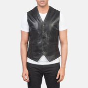 Detailansicht of Classic Collar &amp; 5 Button Hardware on Men's Auden Schwarz Lederweste für Herren