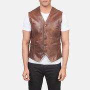 
Detailansicht of Classic Collar & 5 Button Hardware on Auden Braun Lederweste für Herren