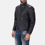 
Black Calfskin Matte Biker Jacket - Rückansicht mit passgenauen Schultern & sauberem Saum