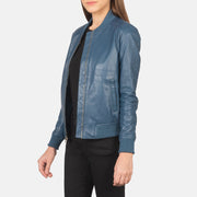 Blue Sheepskin Leather Bomber Jacket - Rückansicht mit passgenauen Schultern &amp; sauberem Saum