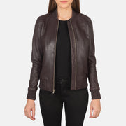 Women's Bliss Kastanienbraun Leder-Bomberjacke für Damen in Maroon Sheepskin Leather - Vorderansicht &amp; maßgeschneiderte Silhouette | Online Kaufen