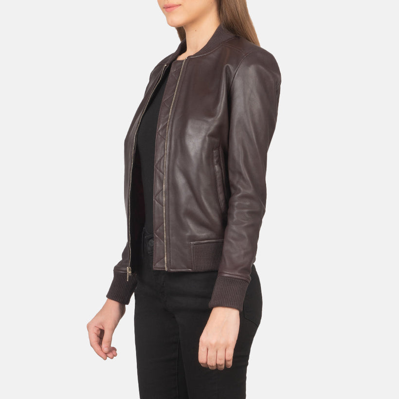 Bliss Kastanienbraun Leder-Bomberjacke für Damen