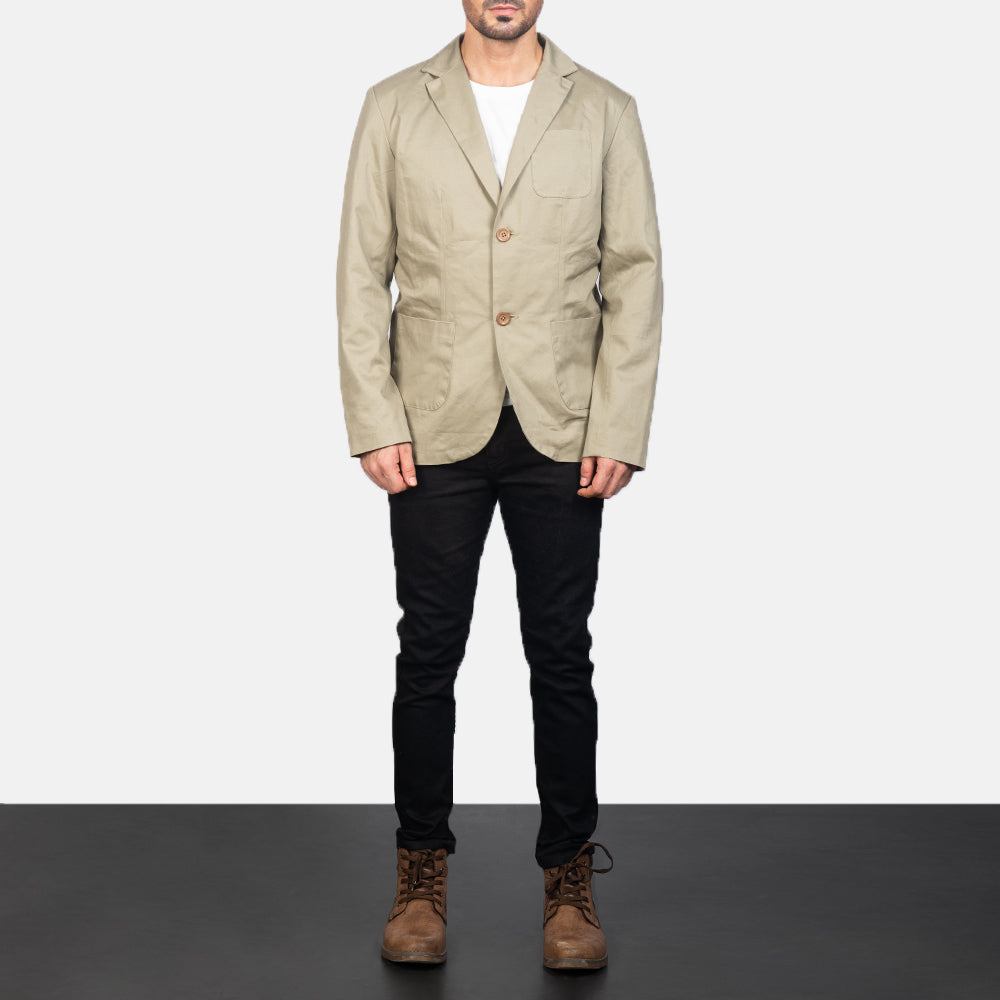 
Borges Beige Lederblazer für Herren - Seitenansicht mit ergonomischem Ärmelschnitt & sportlicher Passform