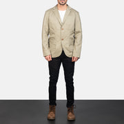 
Borges Beige Lederblazer für Herren - Seitenansicht mit ergonomischem Ärmelschnitt & sportlicher Passform