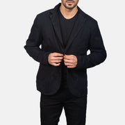 Borges Schwarz Lederblazer für Herren in Black Poly-Cotton - Vorderansicht &amp; maßgeschneiderte Silhouette | Online Kaufen