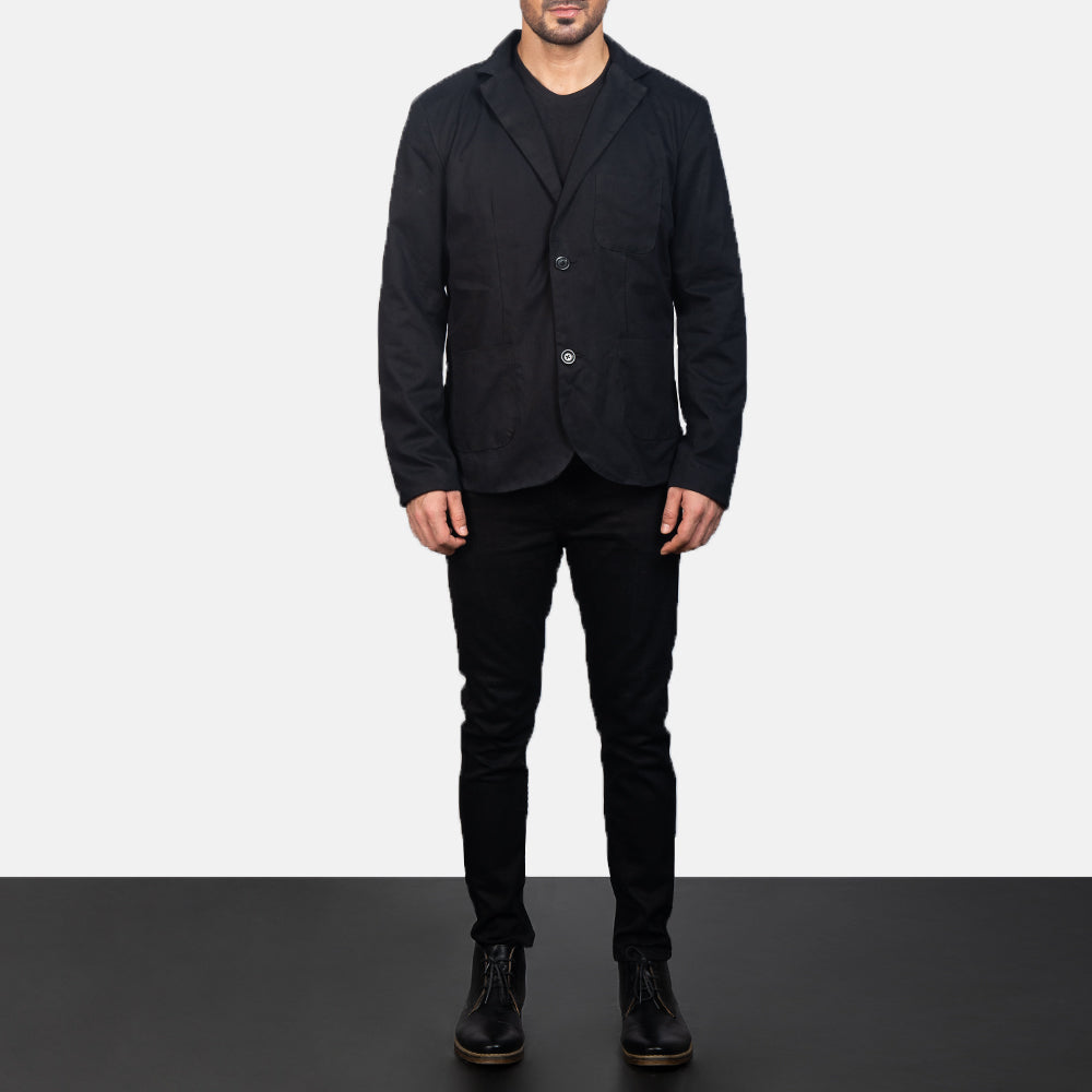 Borges Schwarz Lederblazer für Herren - Seitenansicht mit ergonomischem Ärmelschnitt