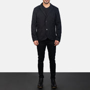 Borges Schwarz Lederblazer für Herren - Seitenansicht mit ergonomischem Ärmelschnitt