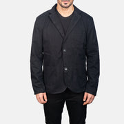 Detailansicht of Notch &amp; Button Hardware on Borges Schwarz Lederblazer für Herren