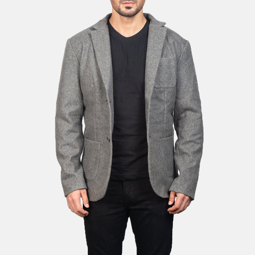 Borges Grau Wool Lederblazer für Herren