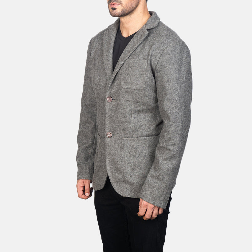 Borges Grau Wool Lederblazer für Herren