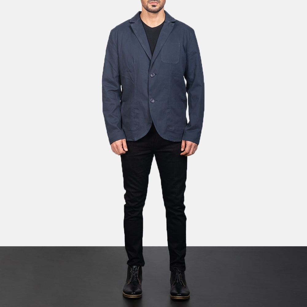 Borges Navy Blau Lederblazer für Herren - Seitenansicht mit ergonomischem Ärmelschnitt