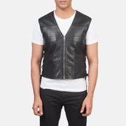 
Detailansicht of Classic Collar & Zipper Hardware on Brandon Schwarz Lederweste für Herren