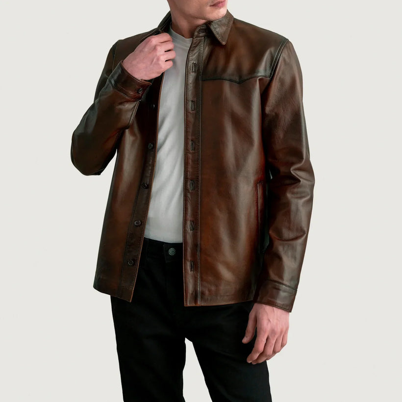 Bronco Vintage-Braun Leather Shirt für Herren