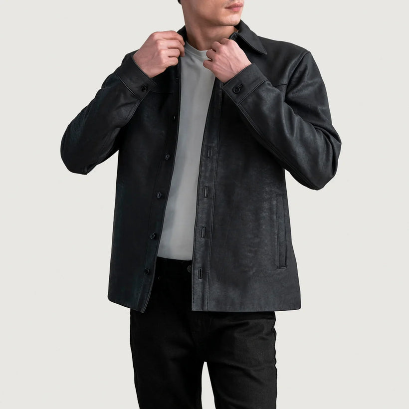 Bronco Tumbled Schwarz Leather Shirt für Herren