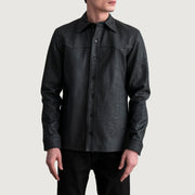 
Bronco Tumbled Schwarz Leather Shirt für Herren - Seitenansicht mit ergonomischem Ärmelschnitt & sportlicher Passform