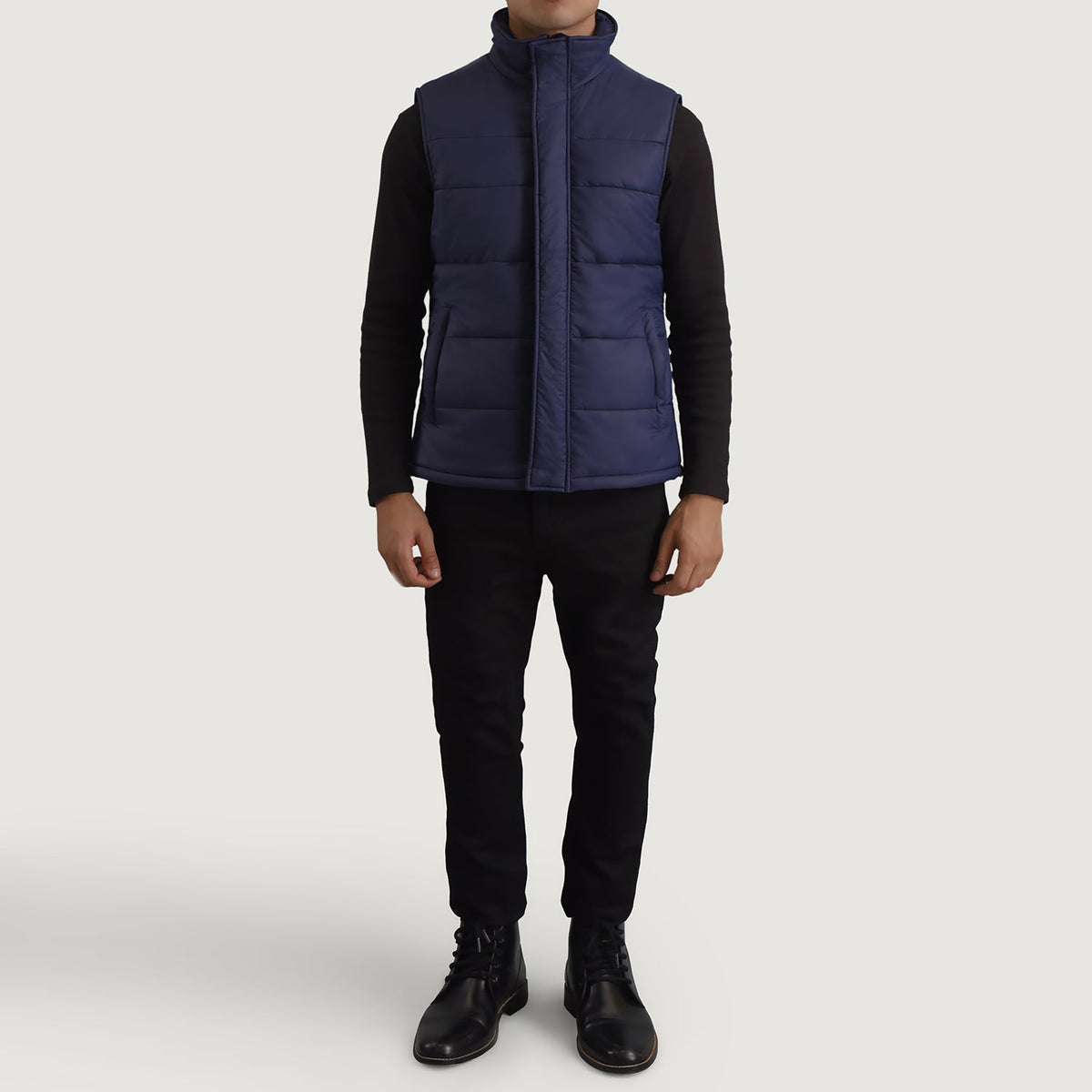 Bryan Blau Puffer Vest für Herren - Seitenansicht mit ergonomischem Ärmelschnitt