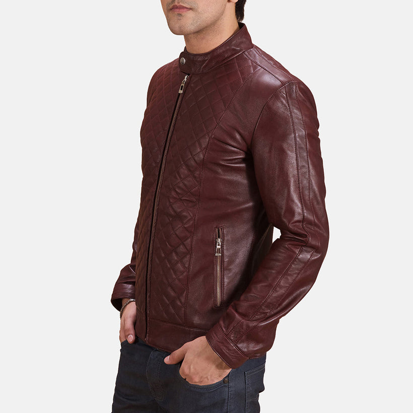 Burgunn Dee Kastanienbraun Leder-Bikerjacke für Herren