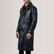 Cai Schwarz Leather Shearling Ledermantel für Herren For Men - Seitenansicht mit ergonomischem Ärmelschnitt