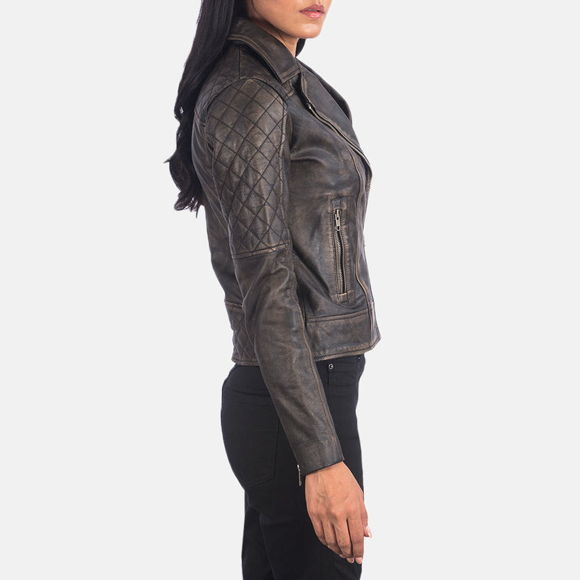 Carolyn Gesteppt Distressed Braun Leder-Bikerjacke für Damen