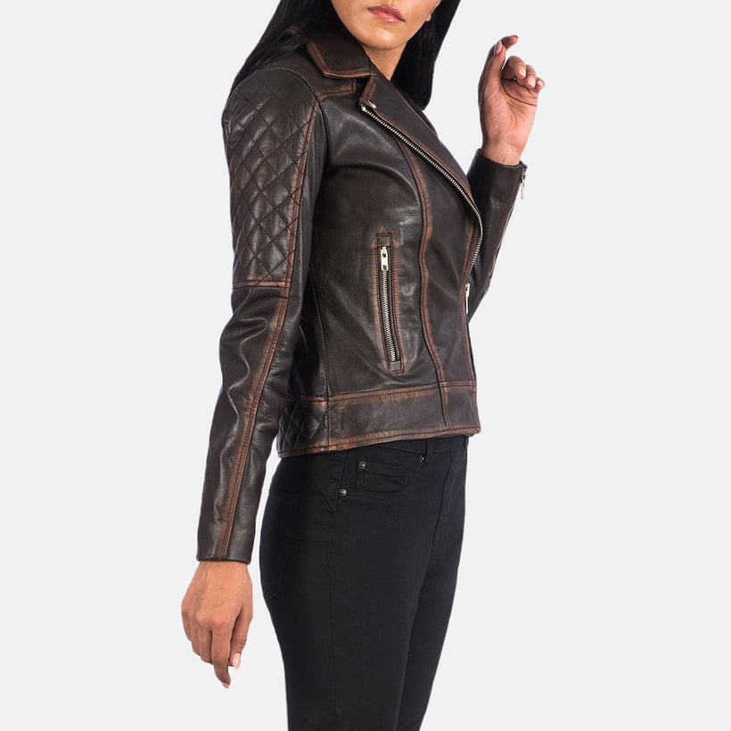Vintage Brown Goatskin Leather Biker Jacket - Back View Showing Tailored Shoulder Fit & Clean Hemline