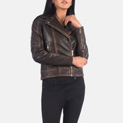 
Detailansicht of Notch & Zipper Hardware on Carolyn Quilted Vintage Brown Biker Jacket