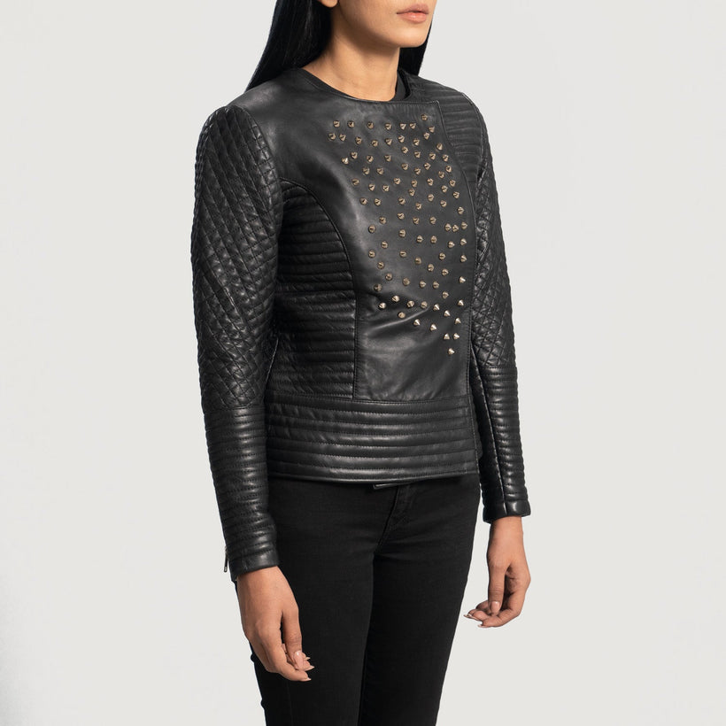 Celeste Studded Schwarz Lederjacke für Damen
