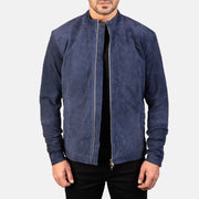 
Charcoal Navy Blau Suede Leder-Bikerjacke für Herren in Navy Blue Goatskin Suede - Vorderansicht & maßgeschneiderte Silhouette | Online Kaufen
