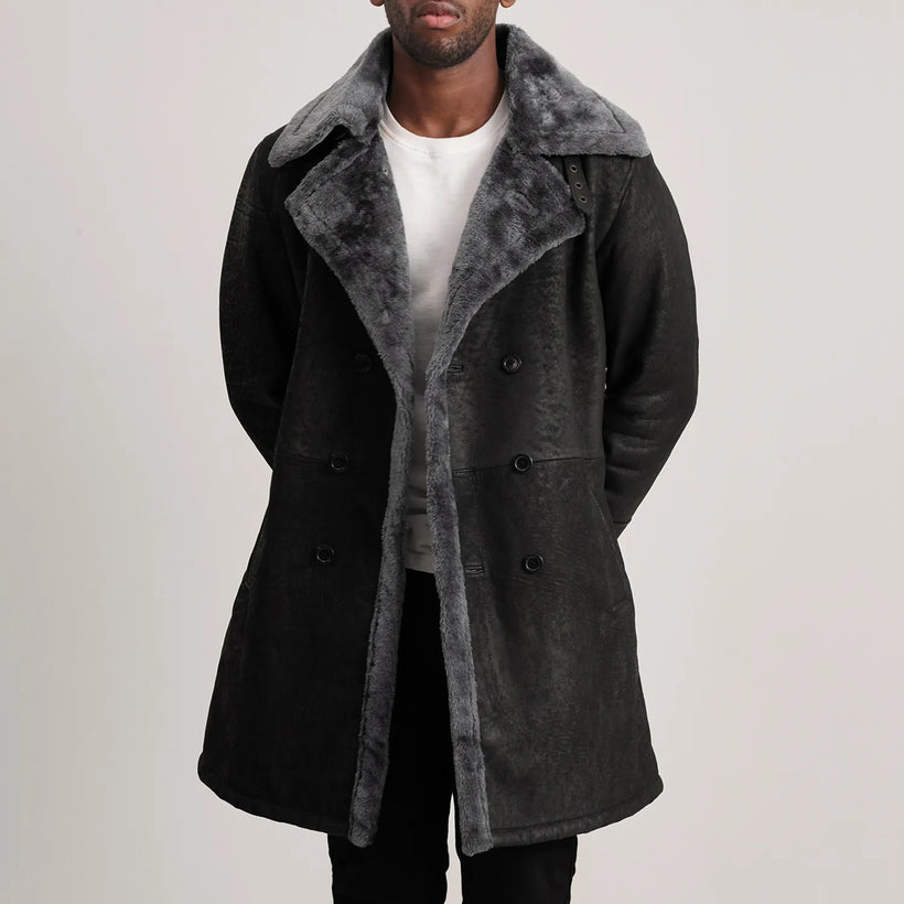 Charles Ledermantel Braun Shearling Ledermantel für Herren