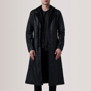 Charlton Schwarz Leather Single Breasted Ledermantel für Herren For Men in Black Sheepskin Leather - Vorderansicht &amp; maßgeschneiderte Silhouette | Online Kaufen