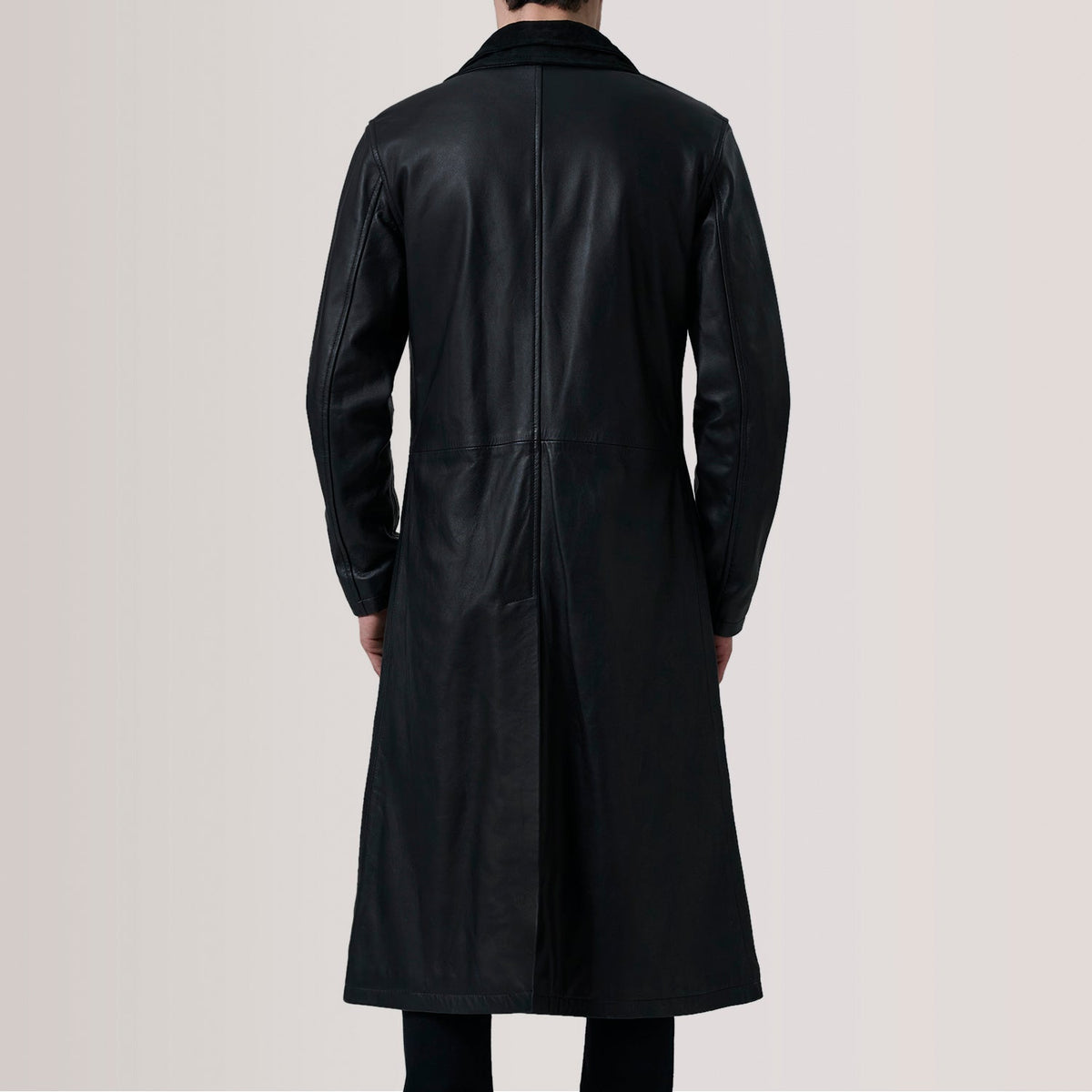 Detailansicht of Notch &amp; Button Hardware on Charlton Schwarz Leather Single Breasted Ledermantel für Herren For Men