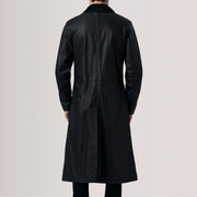 Detailansicht of Notch &amp; Button Hardware on Charlton Schwarz Leather Single Breasted Ledermantel für Herren For Men
