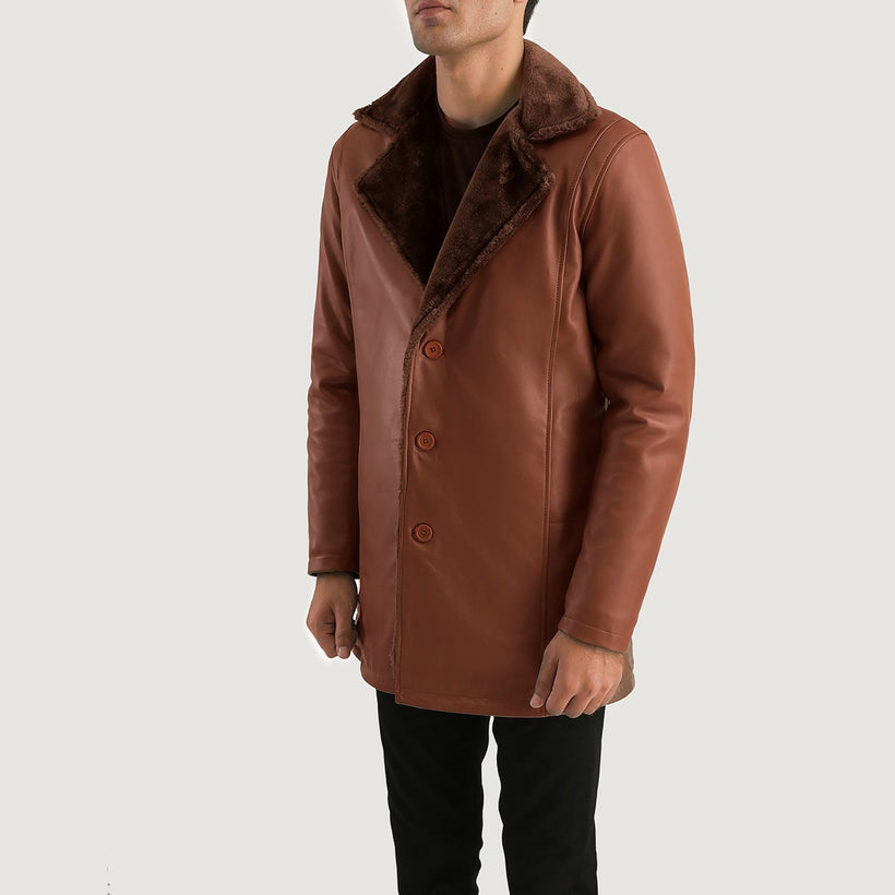 Cinnamon Braun Leather Fur Ledermantel für Herren